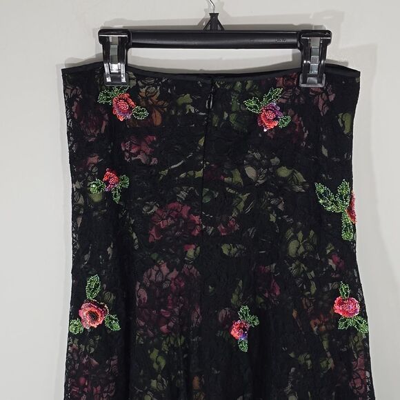 {Nicole Miller New York} 90s Y2K Lace Overlay Floral Sequins Asymmetrical Skirt - Picture 6 of 16